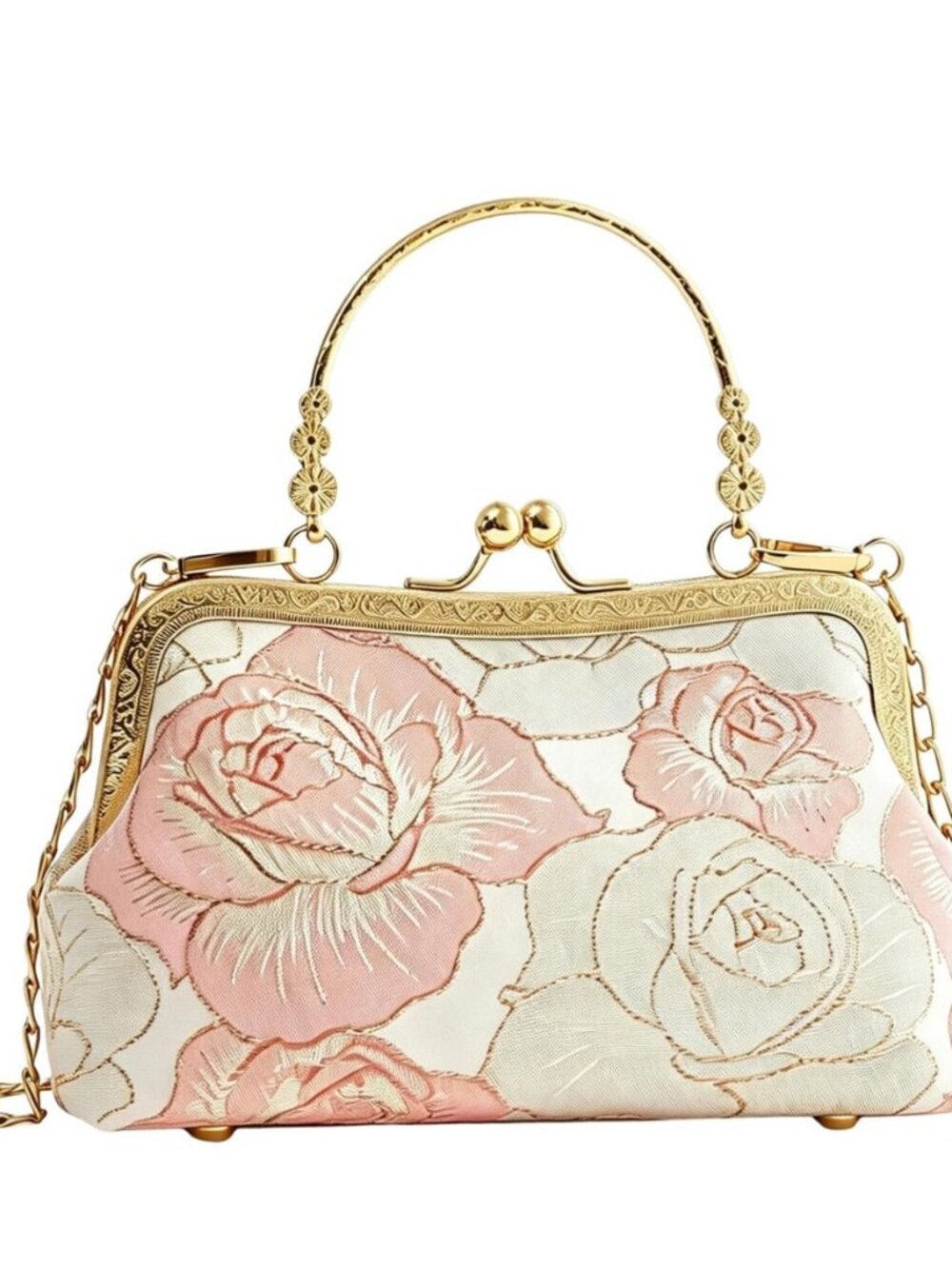 Floral Rose Mini Clutch Purses for Women, Kiss Lock Purse with Metal Top